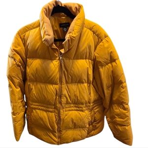 2X Lands' End Warm Yellow Puffer Jacket - Fleece At Neck, Drawstring Waist